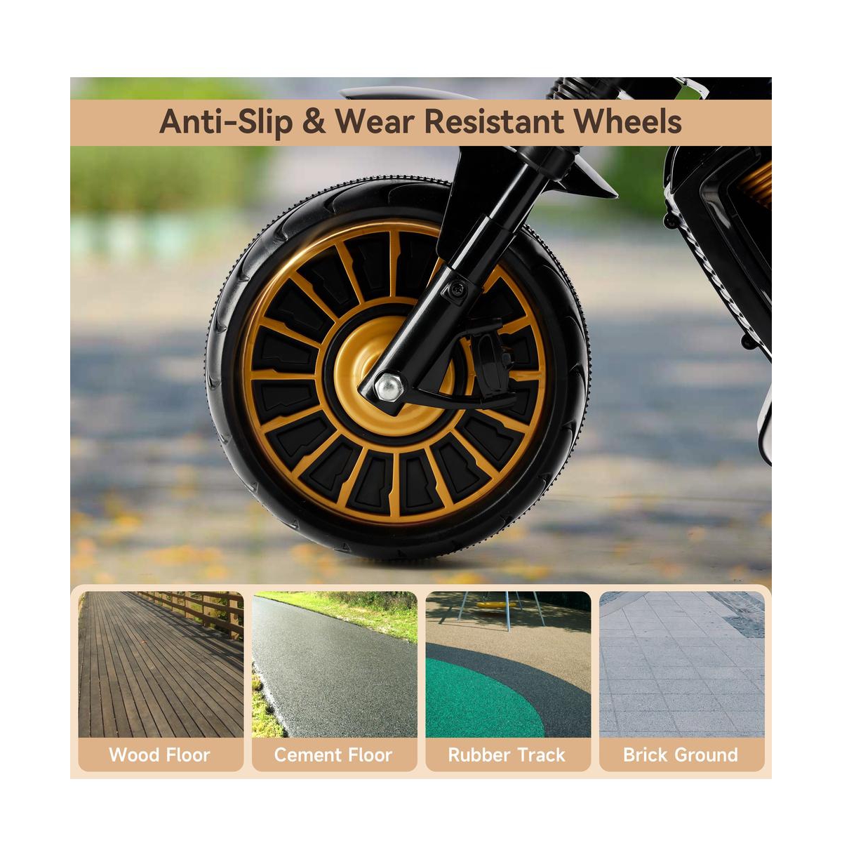 Bruce & Shark Dual Motor Kids Ride-On Motorcycle, 3-Wheel with Led Light Wide Tires