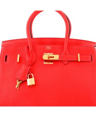 Birkin 30 Handbag Red Clemence with Gold Hardware