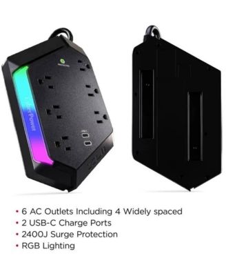 6-Outlet RGB Surge Strip with USB-C and USB Ports for Home Electronics Power Protection
