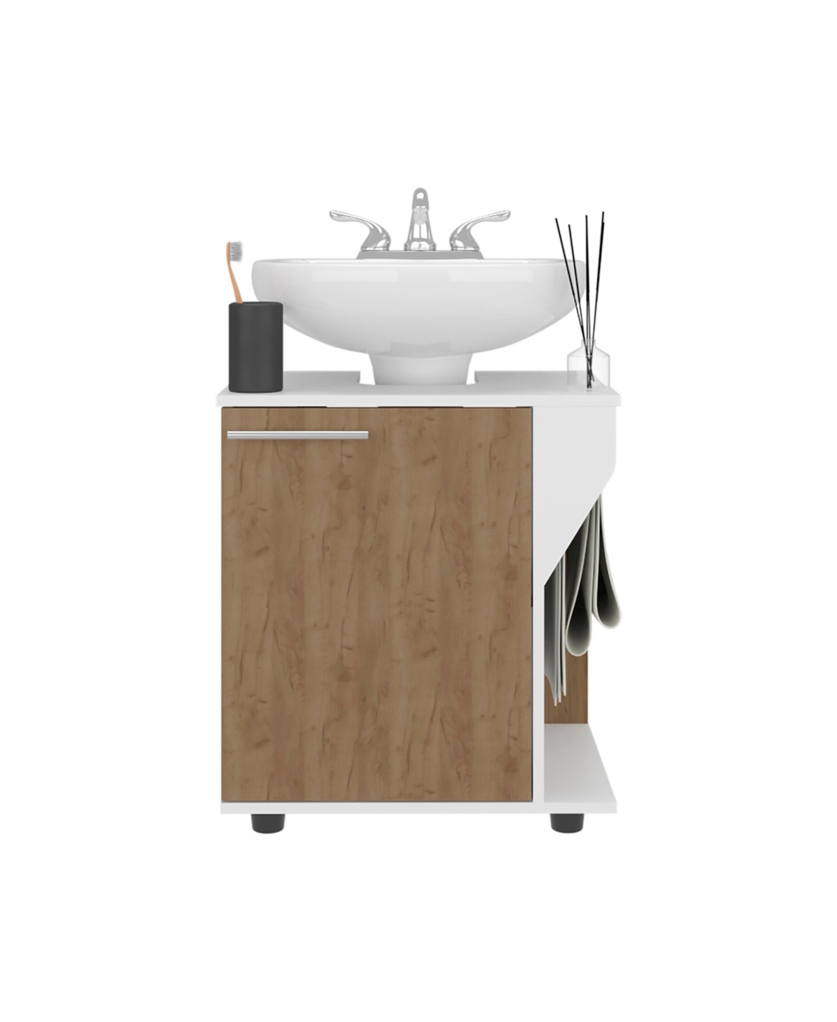 Fm Furniture Compact Under Sink Storage Cabinet with Side Compartment