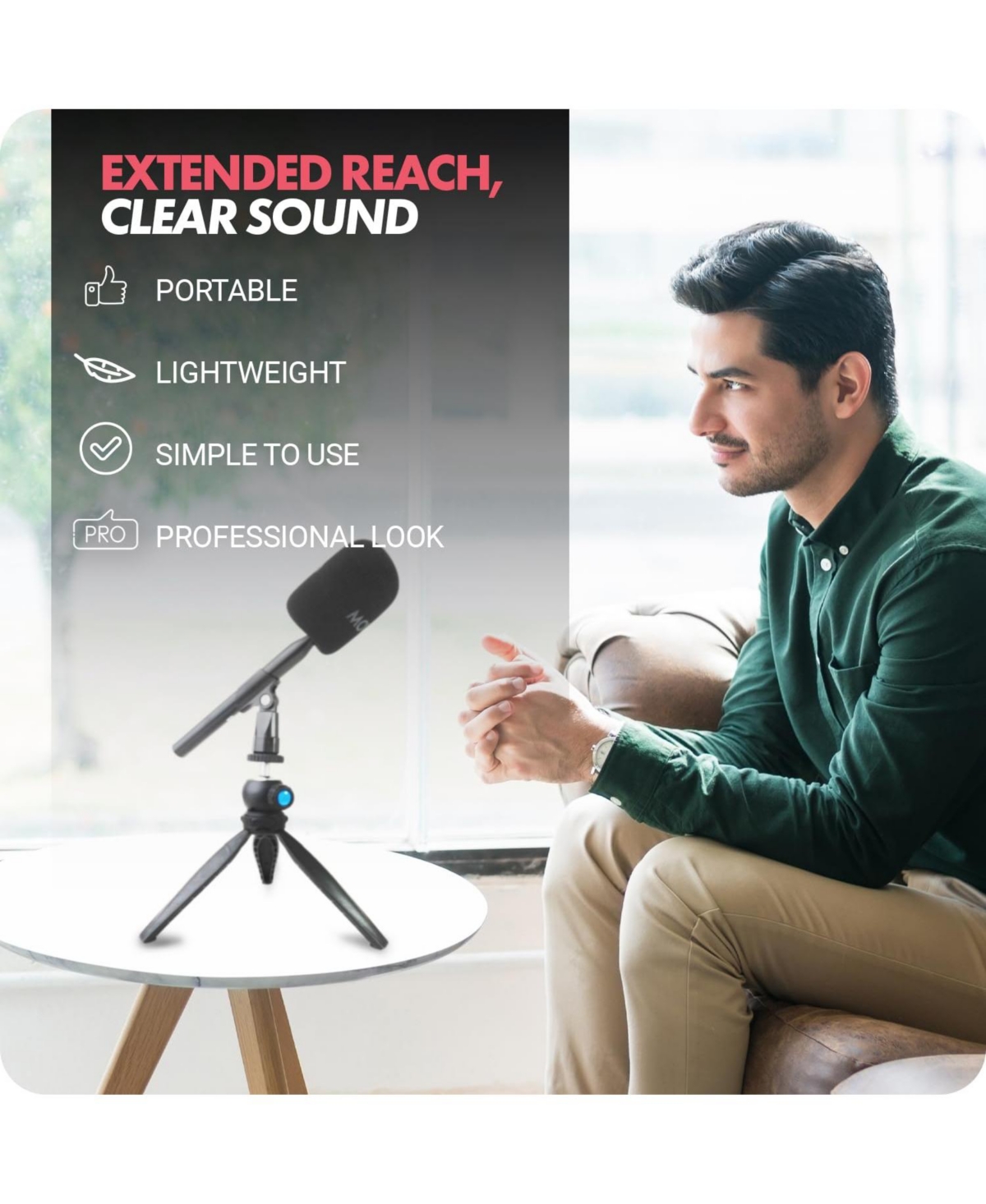 Movo Hmt-2 Tabletop Tripod Microphone Stand for Movo Wmx-hm and Rode Interview Go