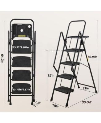 4 Step Folding Ladder with Non Slip Wide Pedals Soft Handle 330 lb Capacity Steel Ladder for Home Office