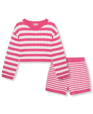 Girls' 7-16 Mixed Stripe Sweater and Shorts, 2-Piece Set