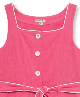 Girls' 7-16 Belted Square Neck Romper