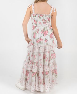 Girls' 7-16 Floral Chiffon Smocked Ruffle Dress