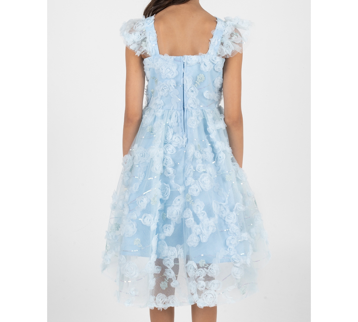 Rare Editions Girls' 7-16 Blue Floral Soutache Flutter Strap Dress