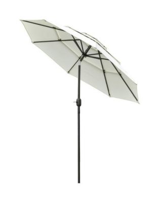 9FT 3 Tiers Patio Umbrella Outdoor Market Umbrella with Crank Push Button Tilt for Deck Backyard Beige