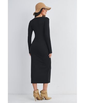 Maternity Long Sleeve Scoop Neck Midi Dress