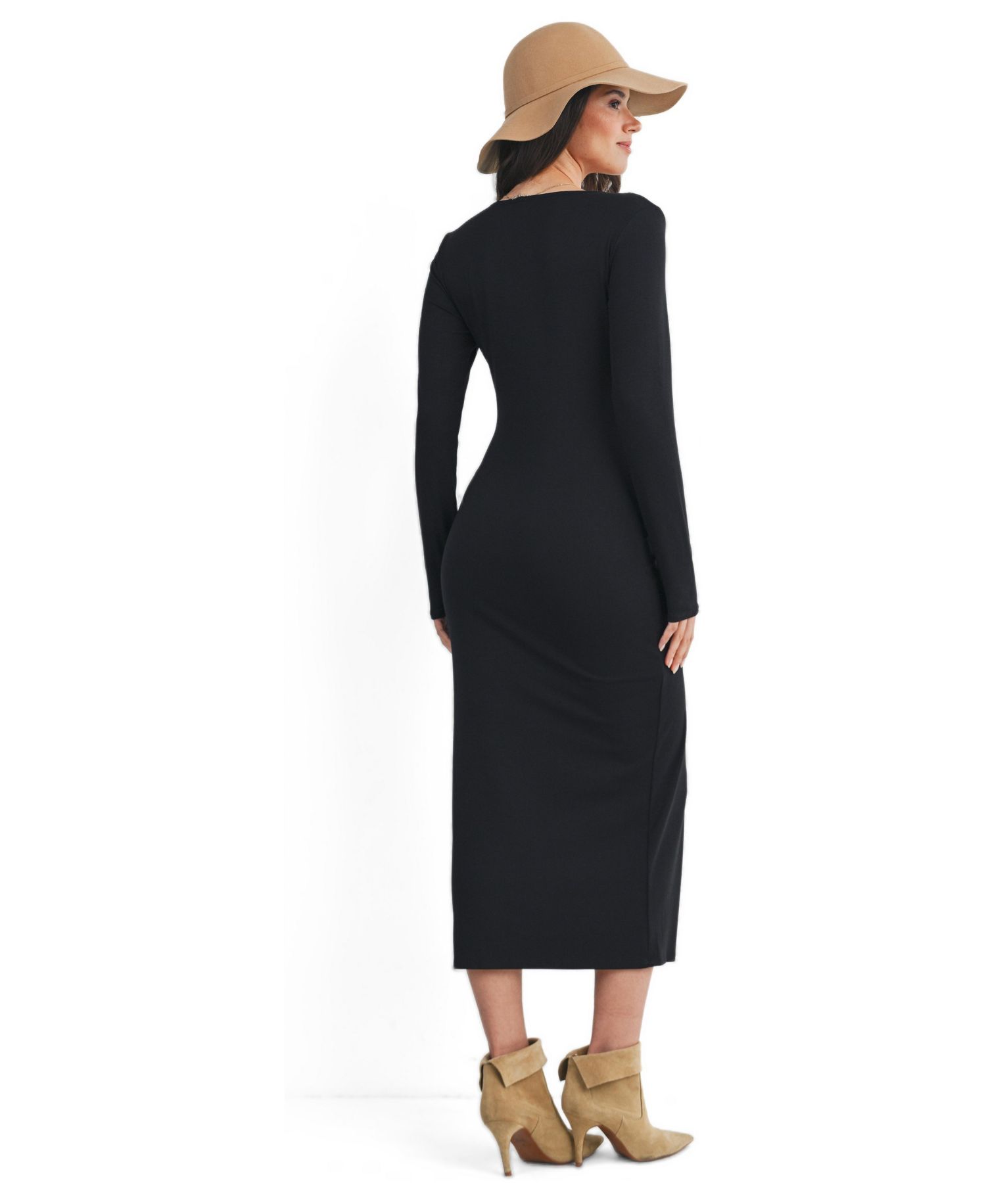 Women's Long Sleeve Scoop Neck Midi Dress