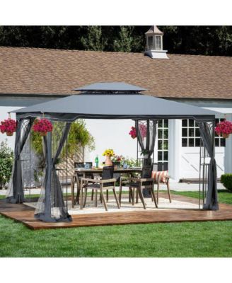 13x10ft Outdoor Patio Gazebo Canopy Tent with Ventilated Double Roof and Detachable Mosquito Net Gray