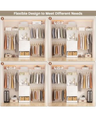 96'' Closet Organizer System with 4 Drawers & Mirror, Heavy Duty Closet System with 3 Shelving Towers & Hanging Rods