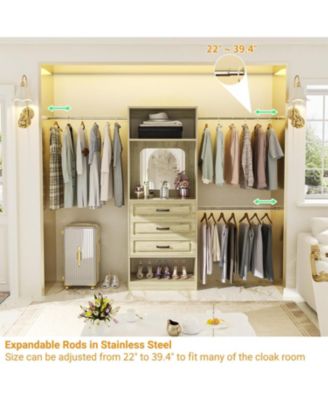 48-96 Inch Adjustable Closet Organizer with Drawers and Mirror
