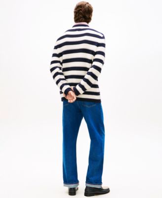 Men's Crewneck Crochet Block Stripe Sweater