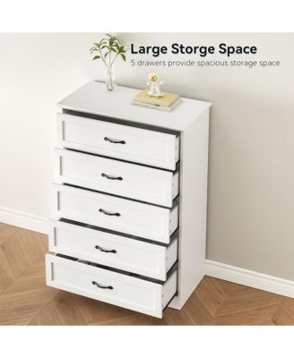 5 Drawer White Modern Dresser, Chest of Drawers Organizers, Closet Storage Cabinet for Bedroom