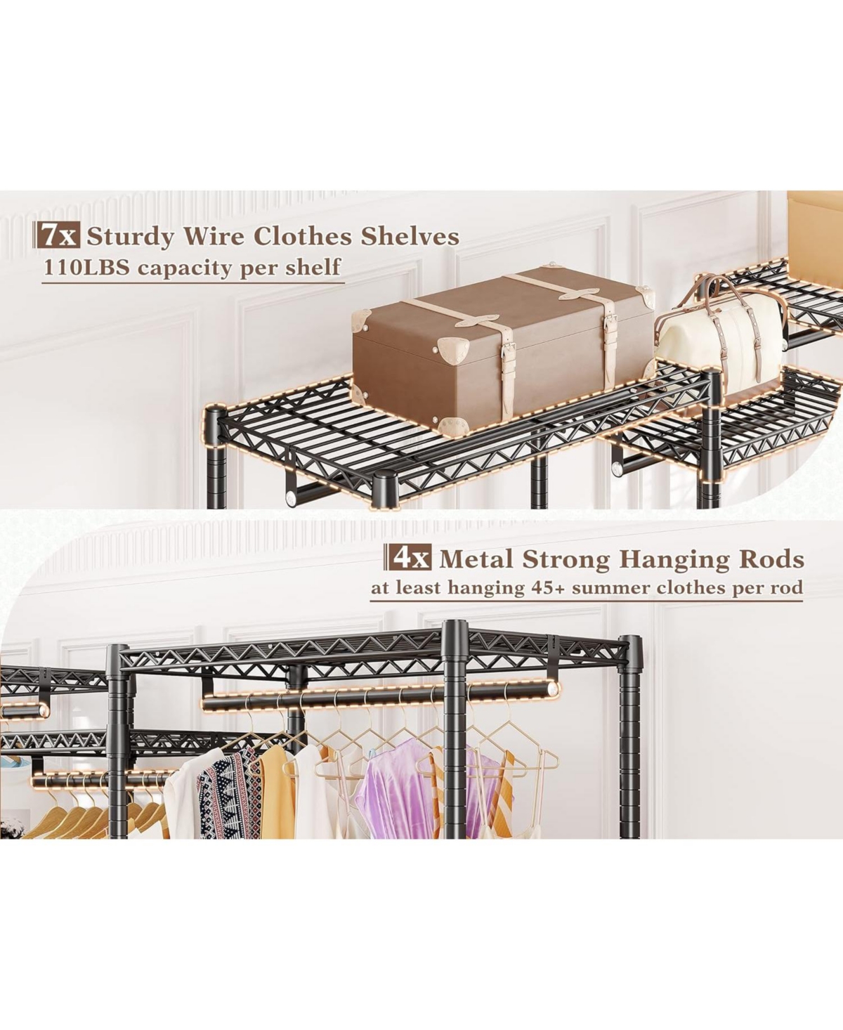 Raybee Clothes Rack Heavy Duty Clothing Racks for Hanging Clothes Adjustable Hanging Clothes Rack Garment Rack