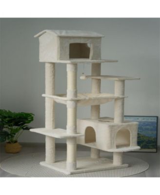 64'' Cat Tree with Unique Cat House, Hammock, Scratching Posts in Beige
