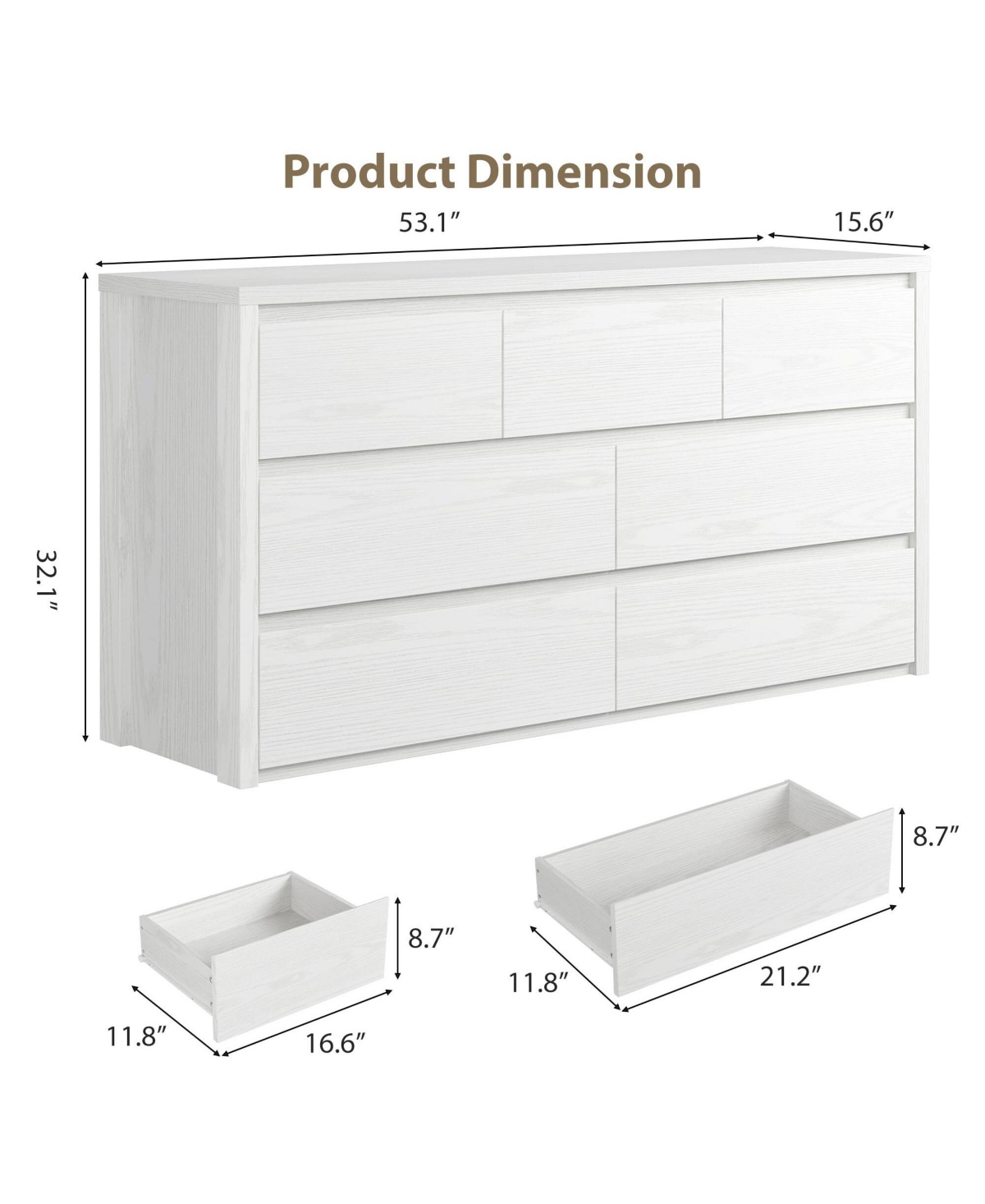 gaomon 7 Drawer Dresser for Bedroom, Wide Wood Chest of Drawers Handle Free