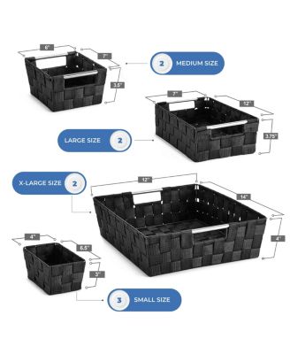 9 Piece Variety Size Hand-Woven Storage Baskets - for Home & Closet Organization