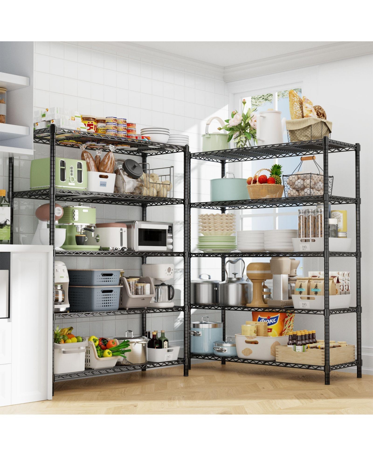 Lovmor -Tier in W x in H x 20 in D Height Adjustable Garage Wire Shelving Unit