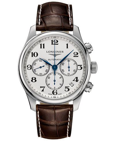 Longines Men's Swiss Automatic Chronograph The Longines Master Collection Dark Brown Leather Strap Watch 44mm L26934783