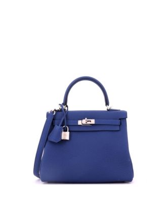 Kelly 25 Handbag Blue Togo with Palladium Hardware