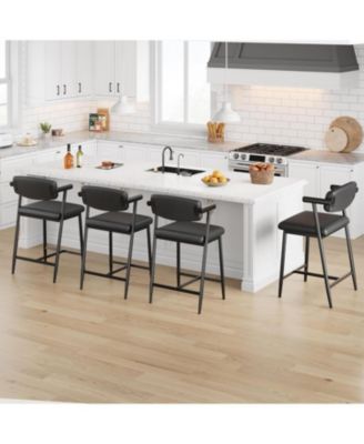 Bar Stools Set of 2, 26.5 in Upholstered Counter Height Bar Stools for 2 with Armrest, Wider Thickened Cushion, Bar Chairs with Backrest, Black