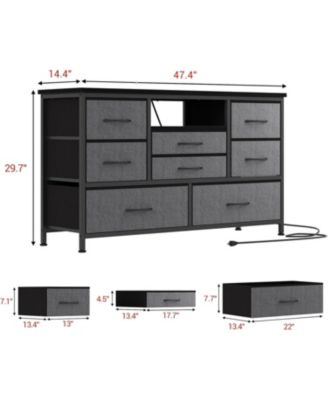 8-Drawer Dresser TV Stand with LED Lights and Charging Station