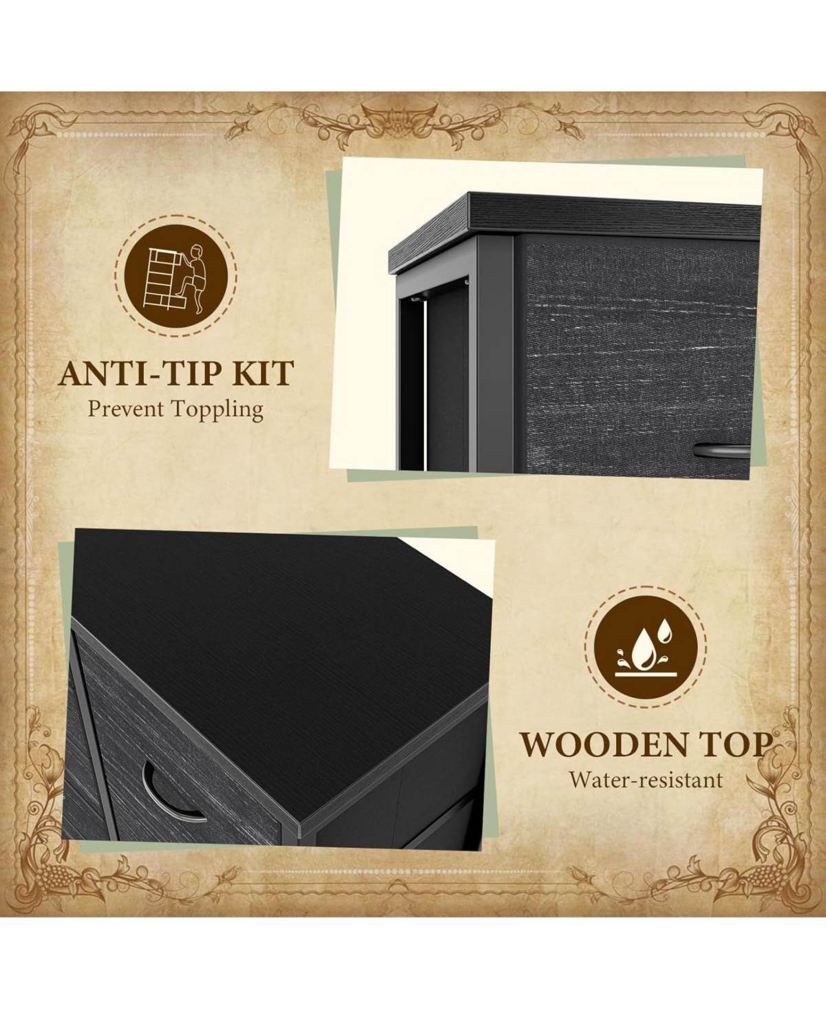 gaomon 48" Fabric Storage Chest, Steel Frame, Wood Top, Closet 15-Drawer Modern Tall Dresser