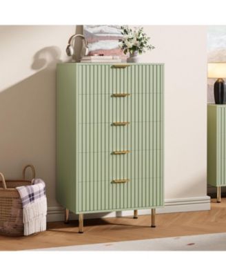 5-Drawer Modern Fluted Green Dresser, 47.2 Inch Tall Chest with Deep Drawers, Wide Top, Organizer for Bedroom