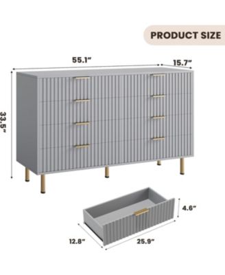 8-Drawer Modern Fluted Dresser, 55 Inch Wide Chest, Deep Drawers, Large Organizer for Bedroom, Living Room, Kids Room
