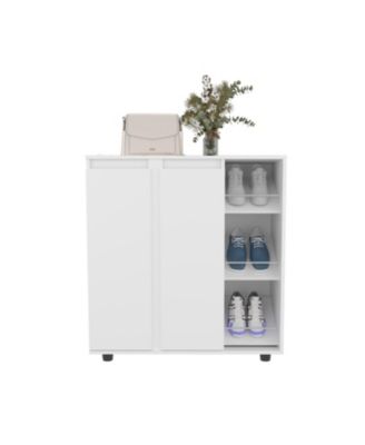 Gitano Shoe Storage Cabinet, 2 Doors, 8 Enclosed Shelves, 3 Open Side Shelves, Freestanding Design, Entryway or Bedroom Use