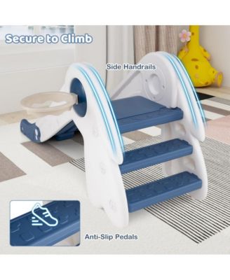 Kids Indoor Playground with Folding Slide Climber and Basketball Hoop