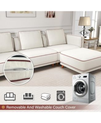 Modular Sectional Sofa, Removable & Washable, Ultra-Soft Linen Sofa, Extra-Large White Living Room Sofa