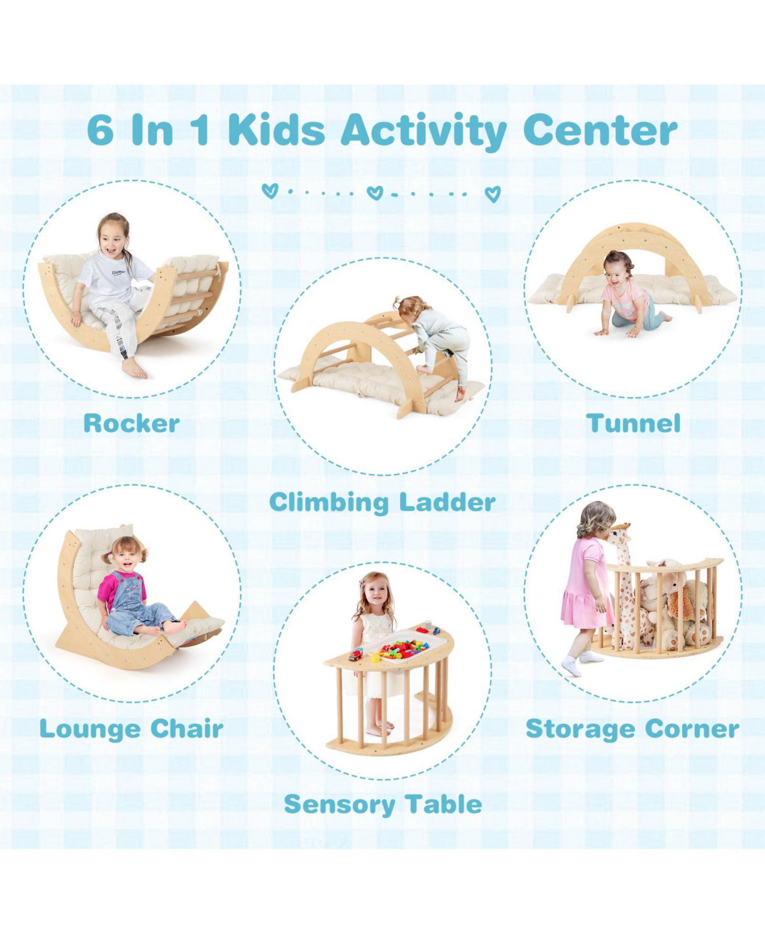 Ages 1-4 6-in-1 Wooden Montessori Climbing Arch Playset