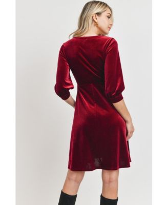 Maternity Velvet V Neck Wrap Nursing Dress