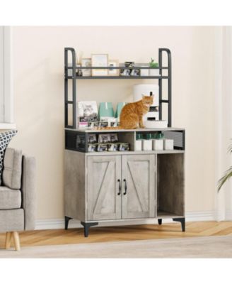 Double Door Litter Box Cabinet Vintage Style, Wooden Cat House, Privacy Protection, Durable Storage for Pets, Gray