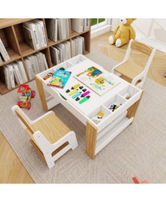 Kids 2 in 1 Play Table with 7 Storage Compartments 2 Chairs LEGO Compatible Building Surface Whiteboard Modern Activity Learning Furniture