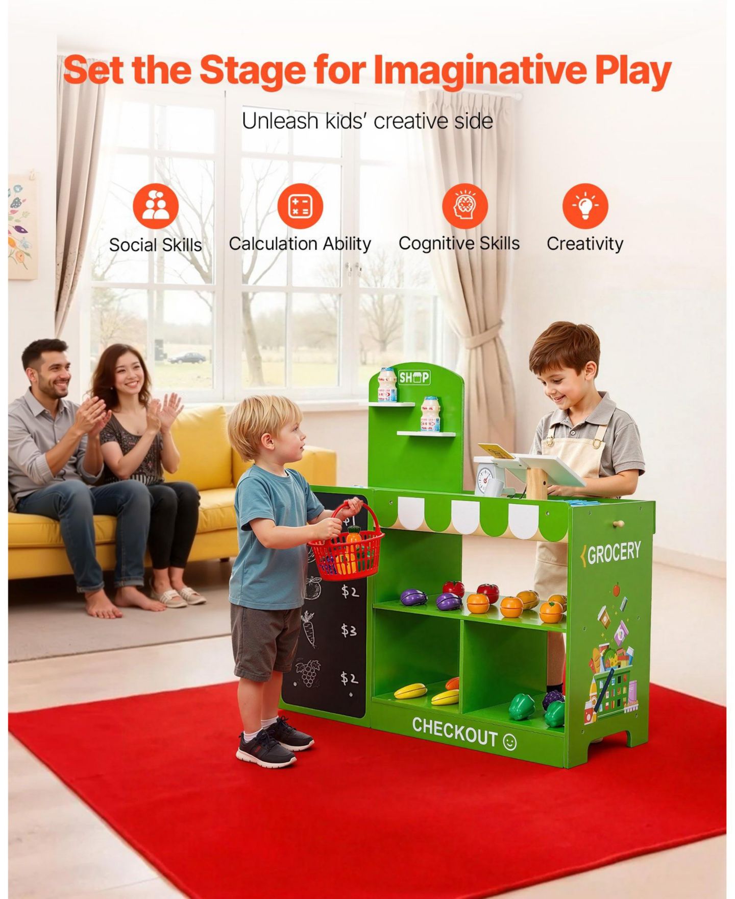 Детский игровой набор HONGGE Grocery Store Working Cash Register Playset, Ages 3+, цвет: Зелёный — фото 11