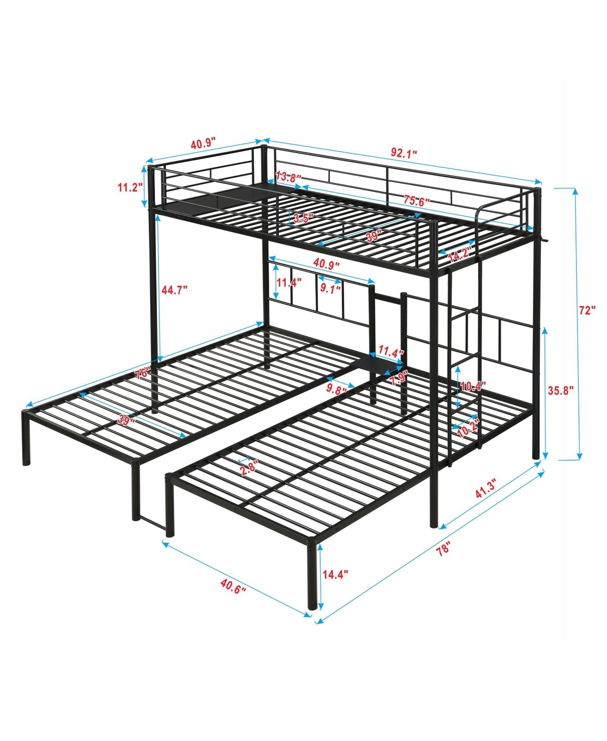 Boyel Living Twin Over Twin Over Twin Metal Triple Bunk Bed with Vertical Ladder and Safety Rails