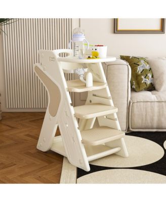 HDPE 3-in-1 Multi Functional Growing Up Baby Dining Chair Adjustable Height Toddler Tower with Seat Belts and Movable Dinner Plate