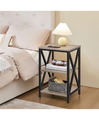 3-Tier Side End Table with Shelf, X-Shaped Side Coffee Snack Table
