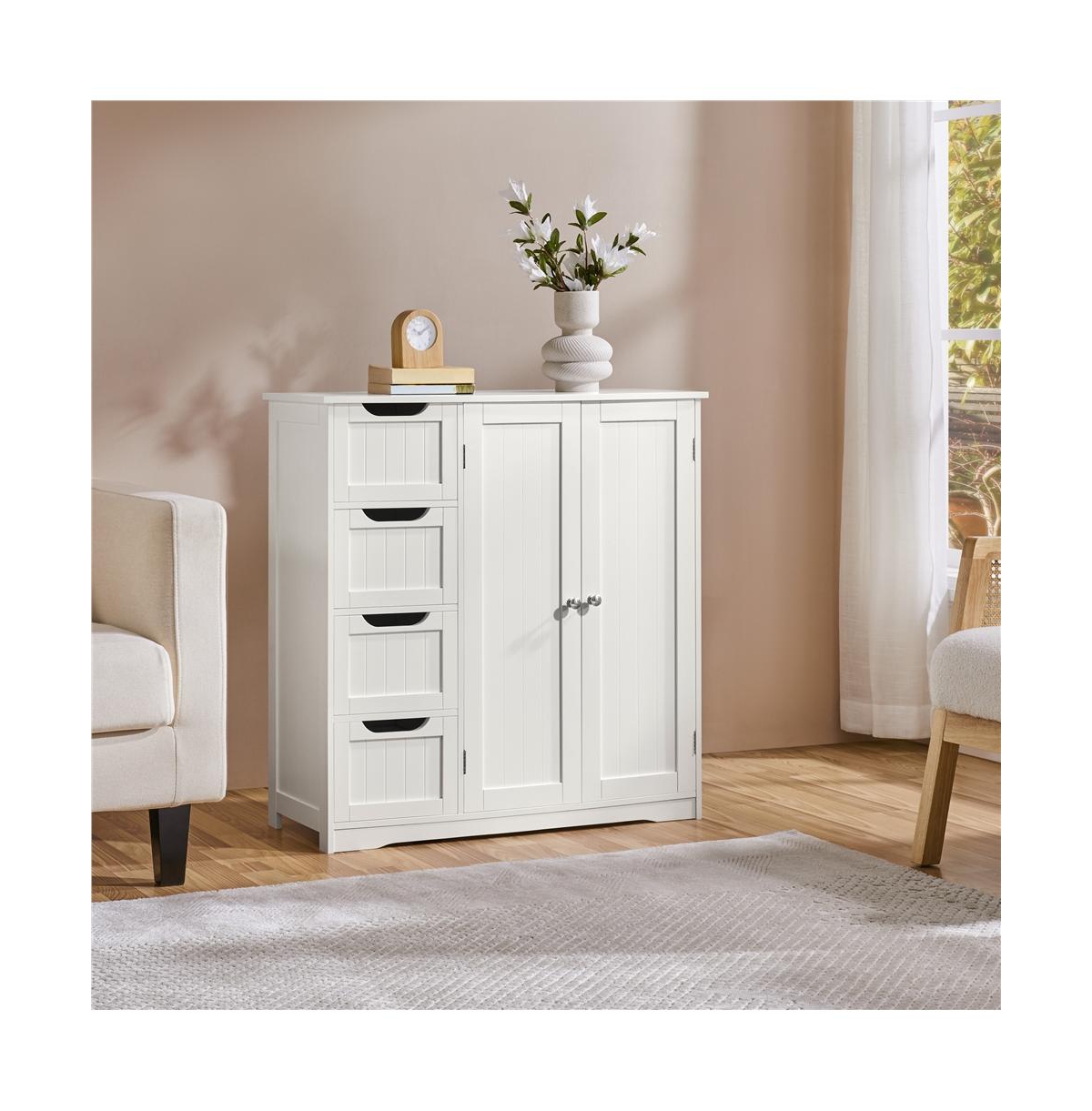 Yaheetech Bathroom Storage Cabinet with 4 Drawers and Double Doors