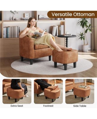 Contemporary Faux Leather Club Chair and Ottoman Set