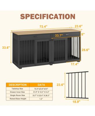 Dog Crate, Large Wooden Dog House with 2 Drawers, Dog Cage for Large Medium Dogs