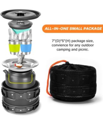 16pcs Non-Stick Camping Cookware Set with Folding Stove & Stainless Steel Tableware