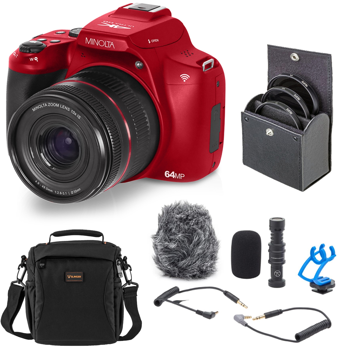 Minolta MNB10Z 64MP Camera Bundle w/ Mic, Filter Kit & Bag - Red
