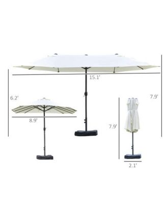 Outsunny 15ft Rectangular Patio Umbrella Steel Outdoor Double Sided Market Umbrella with Base Beige