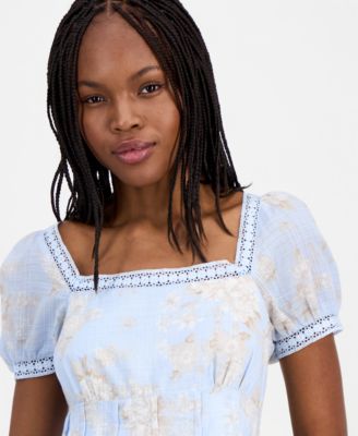Juniors' Lace-Trim Pleated Babydoll Top