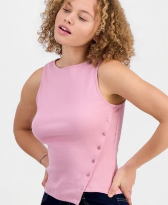 Juniors' Asymmetrical-Button Sleeveless Tank Top