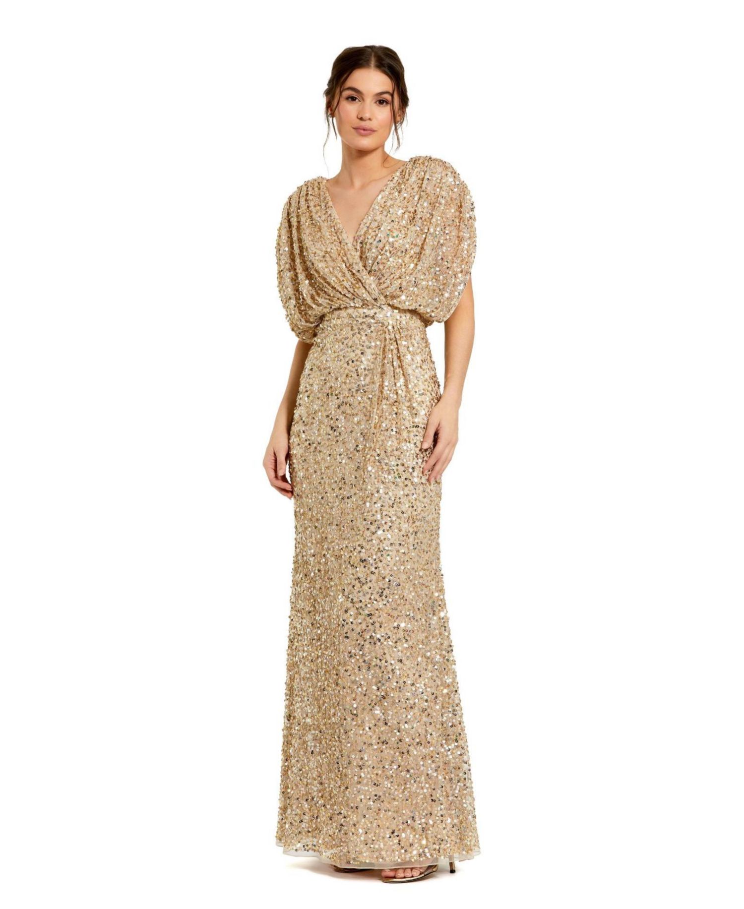 Women's Draped Sleeve V Neck Gown